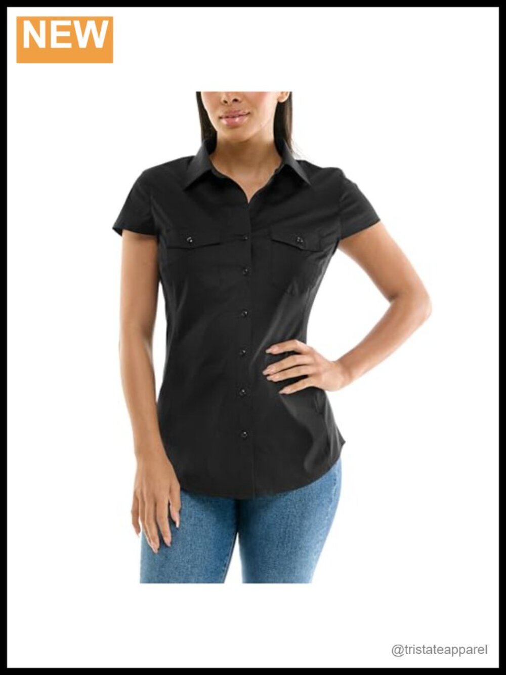 Women's Short Sleeve Poplin Shirt with Knit Insert